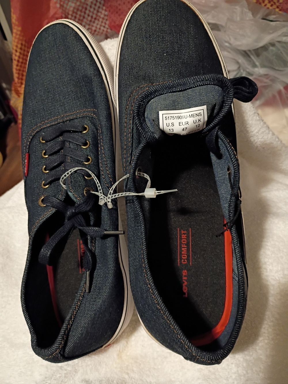 Levi's Men's Dark Navy Denim Lace-Up Sneakers with Red Accent